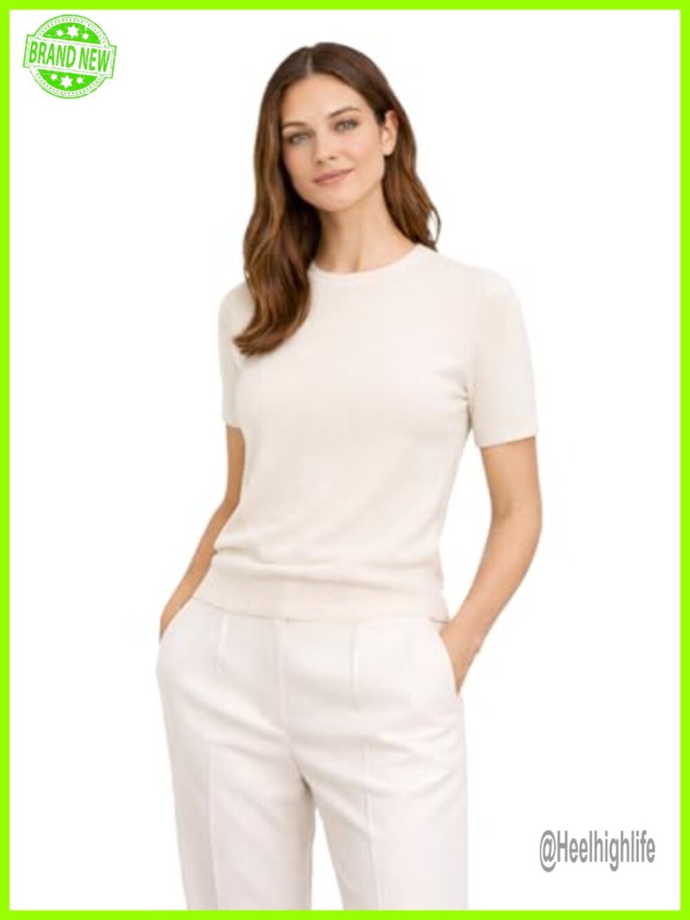 State Cashmere Women's Short Sleeve Crewneck Sweater 100% Pure Cashmere